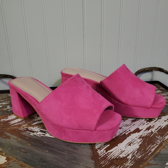 Elyse Sandals Charles David Fuschia Barbie Pink Platform Heels Block Heels Hot - Picture 3 of 13